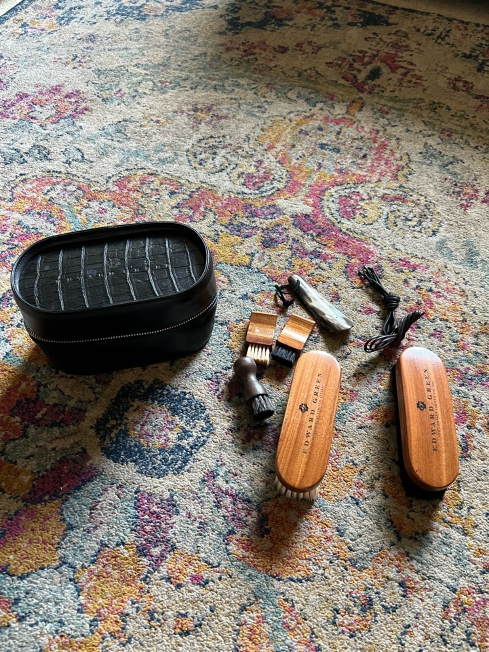 Edward Green Men’s Leather Shoe Care Kit with Wood Brushes
